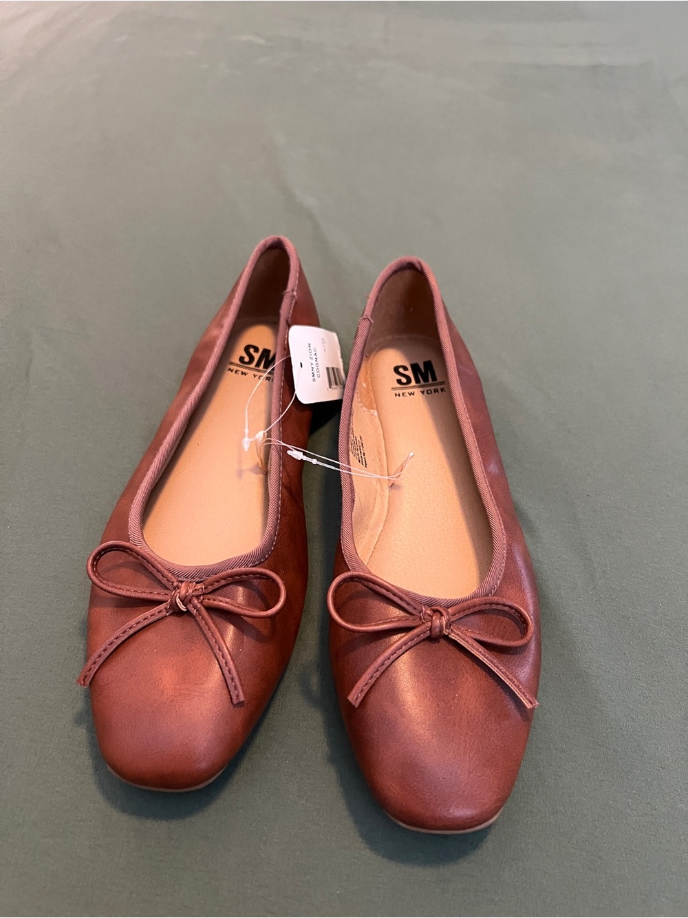 SM New York Women's Bow Ballet Flats - Chestnut Brown Size 9
